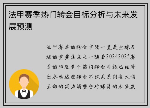 法甲赛季热门转会目标分析与未来发展预测