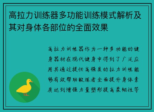 高拉力训练器多功能训练模式解析及其对身体各部位的全面效果